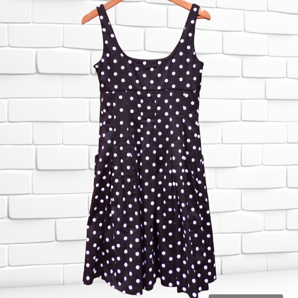 Lauren Ralph Lauren Women's Sleeveless Black White Polka Dot Mini Pleated Dress